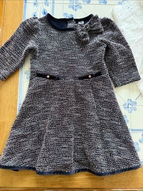 Janie and Jack Black and White Tweed Dress with Bow